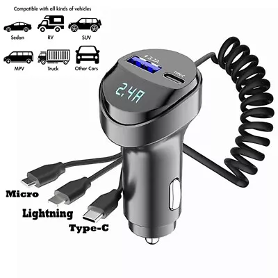 3 IN 1 Retractable Car Charger Cable Dual Port USB-C PD Fast Charging Adapter • $10.59