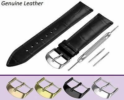 £7.95 • Buy For ALPINA Watch Black Genuine Leather Strap Band Buckle Clasp 12-24mm Mens