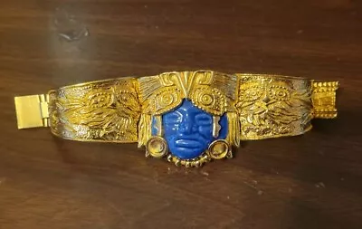 Vtg Salvador Teran Marbel Jewelry Blue Bracelet Mexico Aztec Mayan Gold • $95
