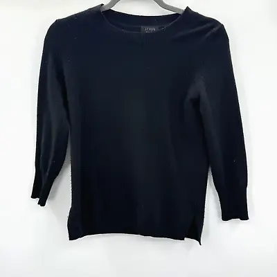 J. Crew Womens 100% Cashmere Crew Neck Sweater Size XXS Black 3/4 Sleeve • $23.99