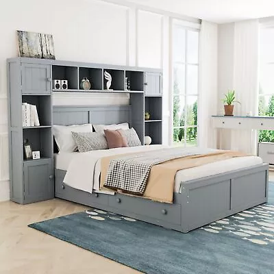 Elegant And Functional Full Size Wood Bed With 4 Drawers And All-in-One Cabinet • $660.55