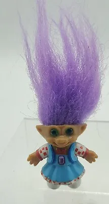 Ace Novelty 1992 Mini Treasure Troll Purple Hair Wishtone Dress Gem Green Eyes  • $9.89