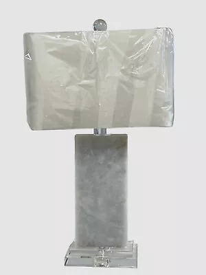 $485 Couture Lamps White Gray Marble Topawa Light Table Lamp & Linen Shade • $155.98