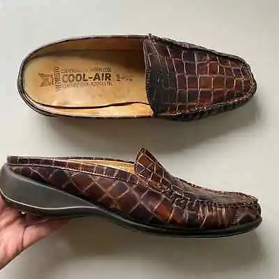 Vintage Mephisto Croc Leather Embossed Slip On Mules Mohogany Brown Men Size 8.5 • $31.99