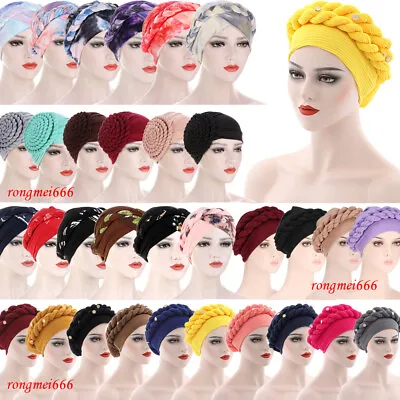 Muslim Women Braid Turban Hijab Hat Hair Loss Bonnet Chemo Cap Wrap Headscarf • $5.81