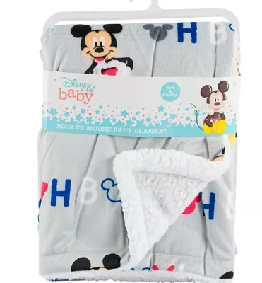 Disney Cudlie Baby Boy Mickey Mouse MNK/Sherpa Blanket With Oh Boy Print New • $12