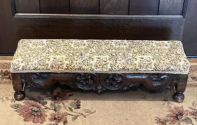 Antique English Victorian Carved Wood Prayer Bench Kneeling Stool Religious • $499.99