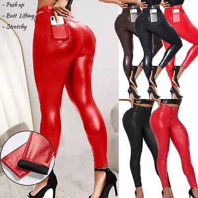 £18.99 • Buy Women PU Faux Leather Leggings Pant Skinny High Waist Wet Look Stretch Trousers