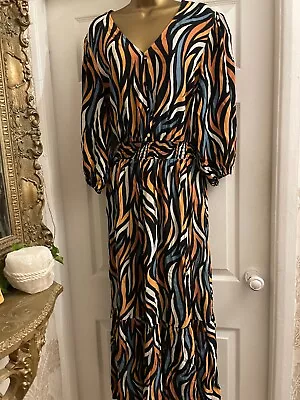 New Ladies F&f Multi Colour V-neck Long Tiered Maxi Dress Size 18/20 • £9.99