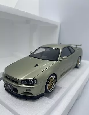 1:18 Autoart Nissan Gt-r R34 Skyline V Spec Ii Nur W/ Bbs Gold Rims Jade (flaw) • £250