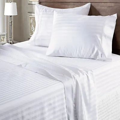 800 Thread Count Egyptian Cotton Choose Bedding Set US Sizes White Stripes • $51.99