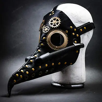 $29.99 • Buy SteamPunk Plague Doctor Gas Mask Long Bird Nose Halloween Costume Black Gold