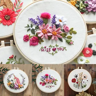 £5.11 • Buy Embroidery Cross Stitch Kit For Beginners-Handmade Floral Pattern DIY Craft Set