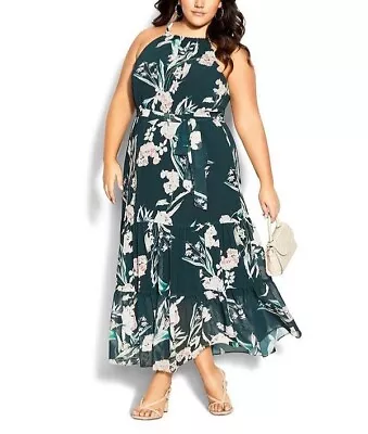 CITY CHIC Love Print Maxi Dress In Emerald Plus Size Small/16 NWT [RRP $139.95] • $50