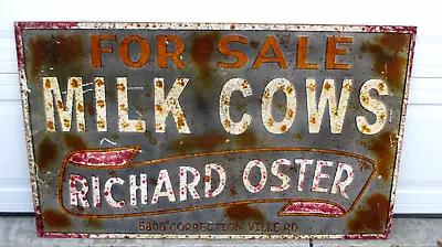 Vintage Milk Cows For Sale Metal Sign- Embossed-ag-farm- Dairy Org-48  • $425