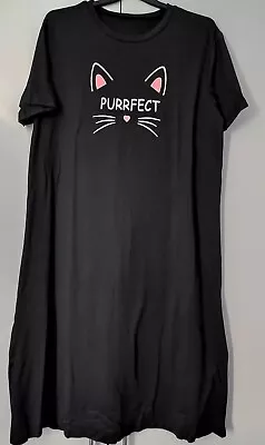 Black Cat Purrfect Nightdress Nightie Short Sleeve Scoop Neck Size  24 26 Bnip • £10.99