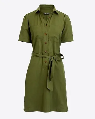 J. Crew Utility  Women Green Casual Dress Size 16 Pockets Tie • $34.91