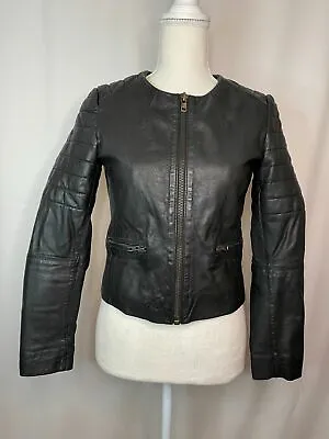 MUUBAA Women's Leather Biker Jacket Size 2 Black Motorcycle Jacket Bikercore • $74