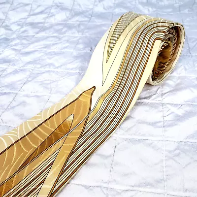 NWOT VITALIANO PANCALDI Italy Glossy Gold Silk Luxury Tie Geometric Print XL • $29.99