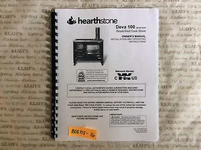 Hearthstone Deva 100 8220 Wood- Fire Cook Stove Operation Owners Parts Manual  • $12.95