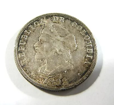 1892  Colombia Silver 50 Centavos • $45