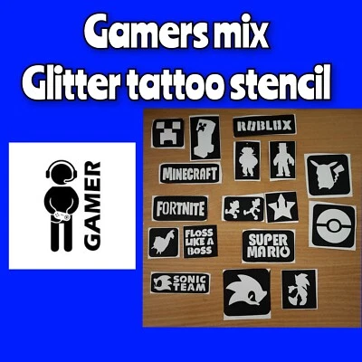 £0.99 • Buy Glitter Tattoo / Face Paint Stencils. Gamer Mix 15+ Children Birthday Party