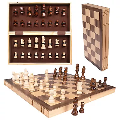 Vintage Chess Set 15 X15  Folding Wooden Standard Chess Game Board Perfect Gift • $28.56