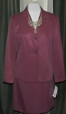 Nwt Amanda Smith 2 Pc Skirt Suit Size 10 Deep Plum Wine Lined Career Ab372 • $20