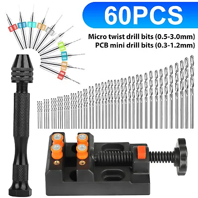 60Pcs Pin Bench Vise Mini Micro Hand Twist Drill Bits Set For Rotary Tools Kit • $14.59