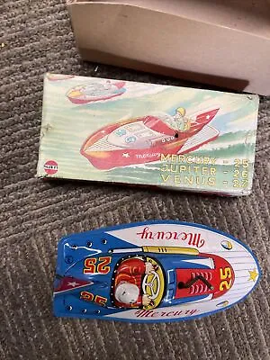Vintage Tin Litho Toy Boat Speed Boat Japan Mercury 25 SAN Friction Motor • $99
