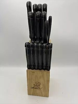 Master Chef Cutlery Set Of 13 Knives In Wooden Block W/ Scissors & Fork Black • $26.99