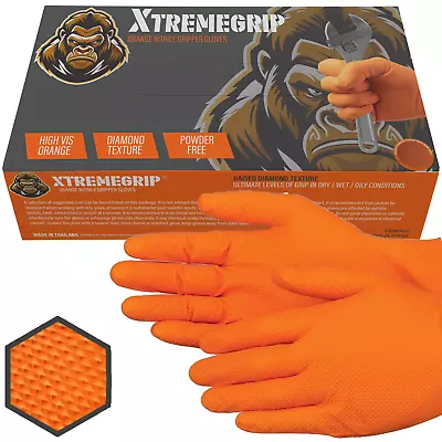 Orange Nitrile Disposable Gloves Strong Heavy Duty Powder Free Car Mechanic • £11.99