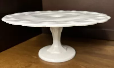 Indiana Glass Milk Glass Tear Drop Pedestal Cake Stand Scalloped 11  Vintage • $24.99