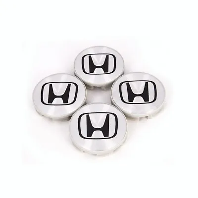 4pc Silver Black Logo Aluminum Wheel Center Caps For Honda 1999-2005 Civic 58mm • $17.39