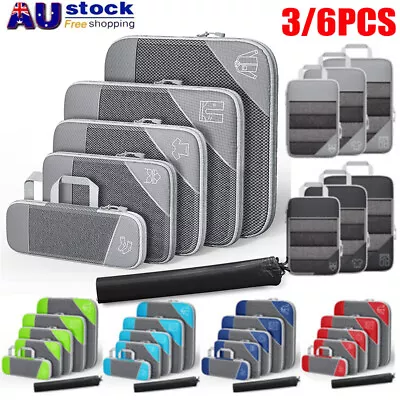 $9.99 • Buy 3/6PC Compression Packing Cubes Expandable Storage Travel Luggage Bags Organizer