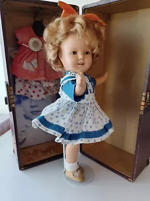 Vtg. ORIGINAL 13  SHIRLEY TEMPLE DOLL & TRAVEL TRUNK IDEAL 1930s CLEAR EYES  • $153