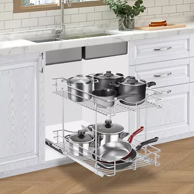 Fulgente Kitchen Organizer Storage Cabinet Pull Out Wire Baskets Sliding 2 Tier • $69.99