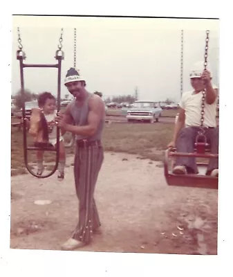 Vintage Color Photo Hispanic Man Muscles Mustache Gay Int Beefcake Horse Swing • $9.99