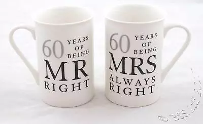 £11.94 • Buy Mr Right Mrs Always Right 60th Diamond Anniversary Mugs Set By Amore Boxed