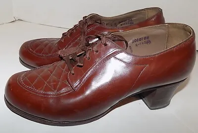 Vintage 40s 50s Brown Oxford Tie Shoes Knapp Aerotred 6D • $39.38