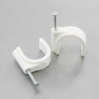 £2.29 • Buy Round Black - White Cable Wire Clips 4mm - 9mm With Fixing Nails - Packs Of 100