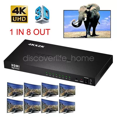8-Port HDMI Splitter 1x8 4K 30Hz HDMI Video Splitter 1 Input 8Output Replication • $39.05