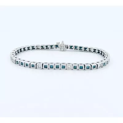 Vintage Glamour 14k White Gold Art Deco Tennis Bracelet Blue And White Diamonds • $2200