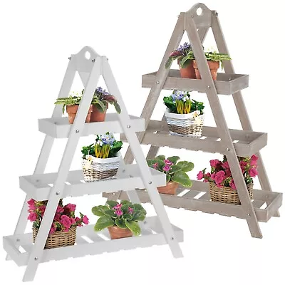 £27.49 • Buy 3-Tier Triangular Wooden Plant Ladder Stand Rustic Garden Flower Display Shelf