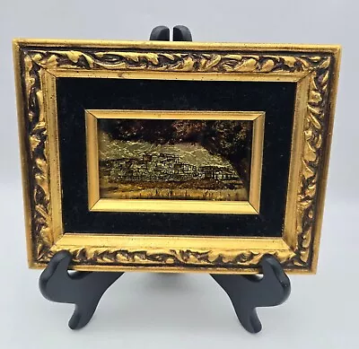 Vintage Foil Art Adobe Village Beautiful Wood & Velvet Frame Southwestern  • $15