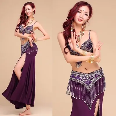 Belly Dance Costume Indian Outfit Bollywood Bra Belt Skirt Arts Festival Sets • $26.13