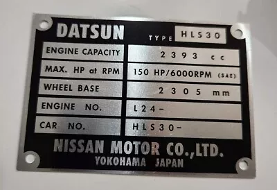 New 1969-1973 Datsun 240z Engine Bay Data Plate Tag • $42.50