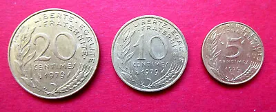 France 1979 Same Date Collection Of 5 -10 & 20 Centime Good Grade Pre-euro Coins • $2.48