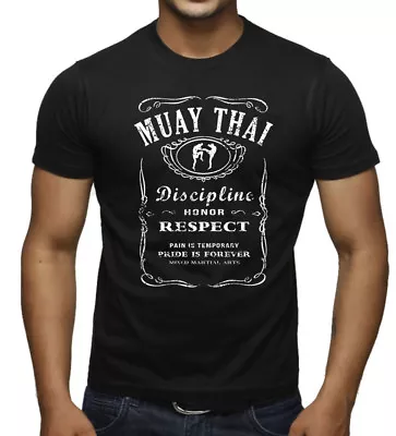 Men's Muay Thai Whiskey Label Black T Shirt MMA Fighting Kickboxing Gym Karate • $14.99