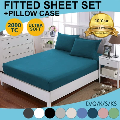 $19.99 • Buy Soft 2000tc Hotel Bed Fitted Sheet Set With Pillowcases Single Double Queen King
